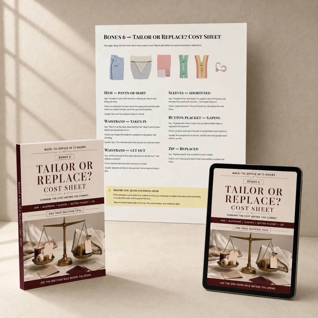 BONUS 6: Tailor or Replace? Cost Sheet bonus mockup