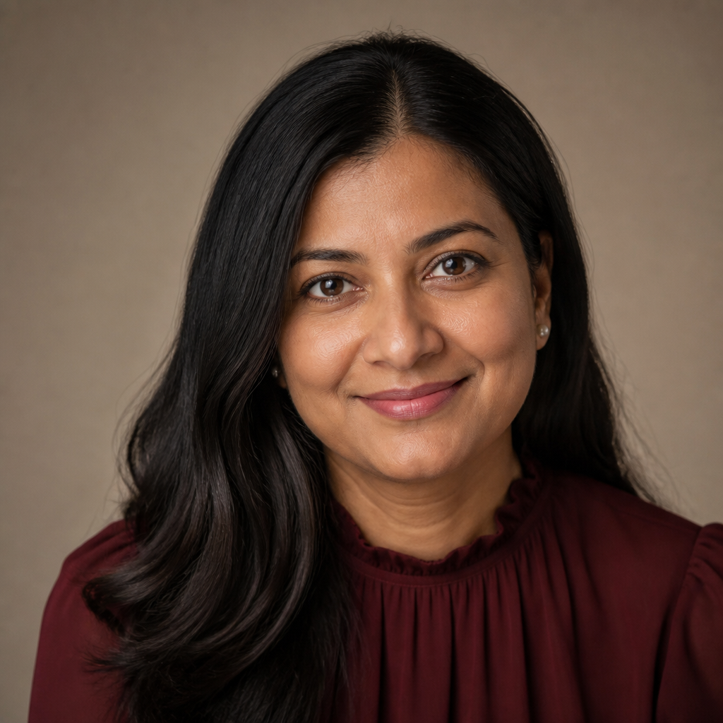 Portrait of Priya S., 39, new manager